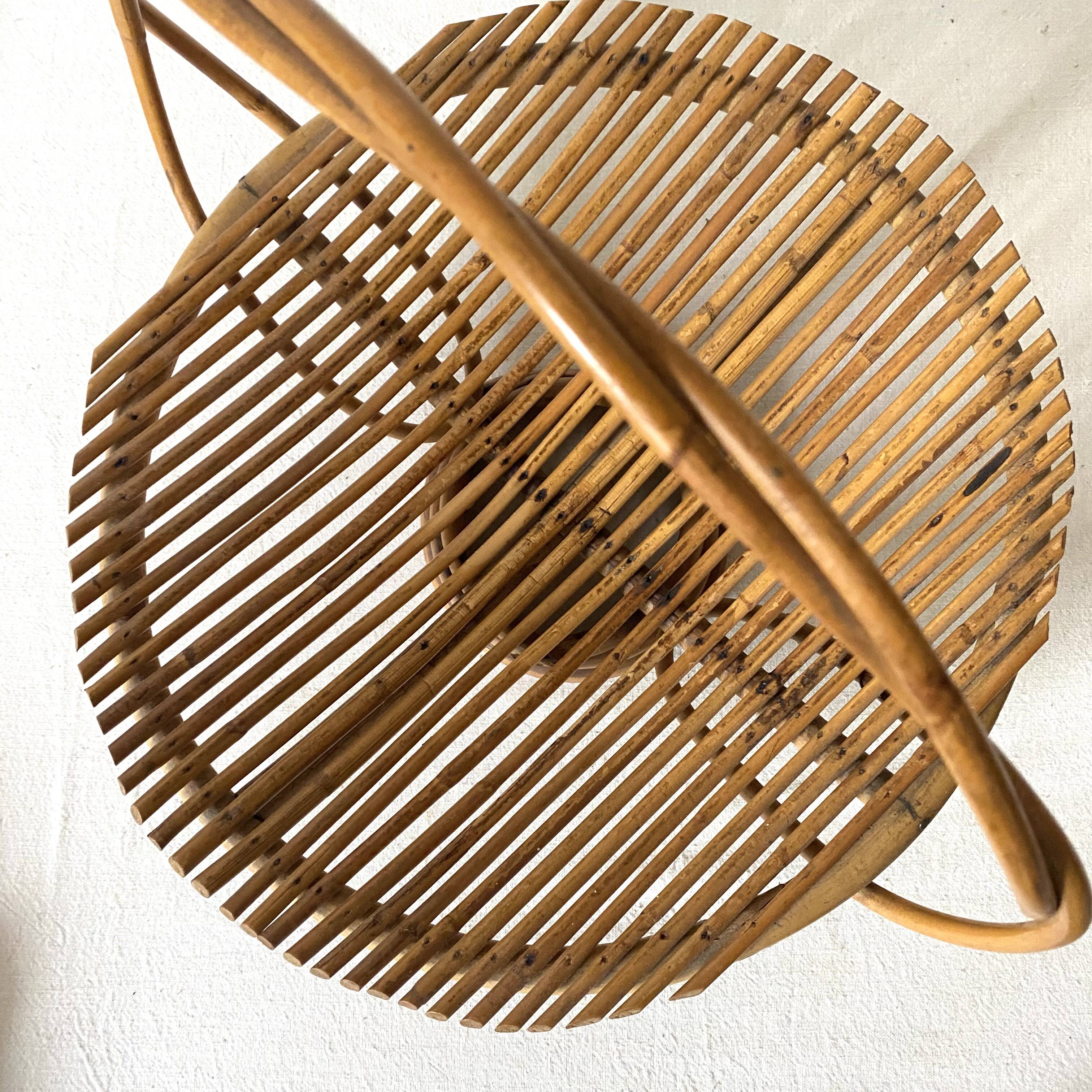 Rattan fruit basket with handle, 1970s
