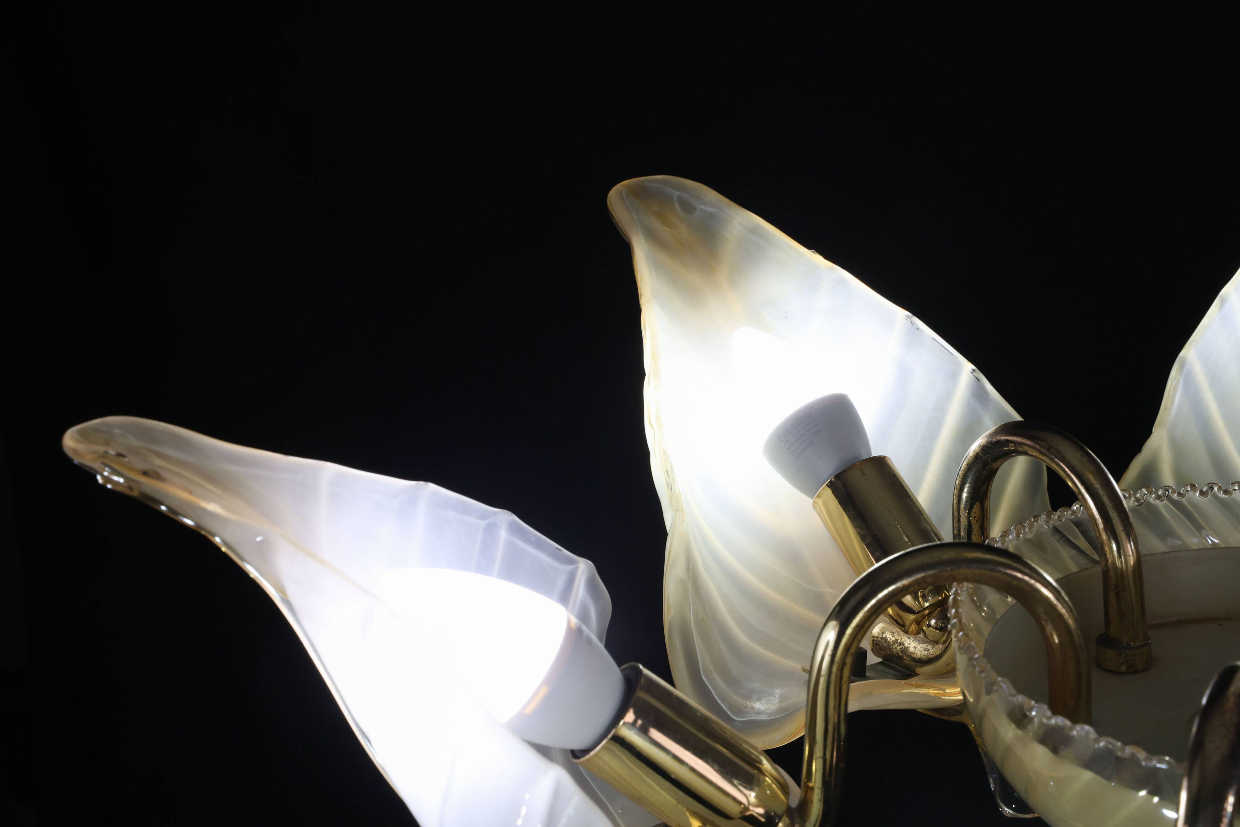 Exceptional Vintage 6-Light Gold Murano Glass Chandelier