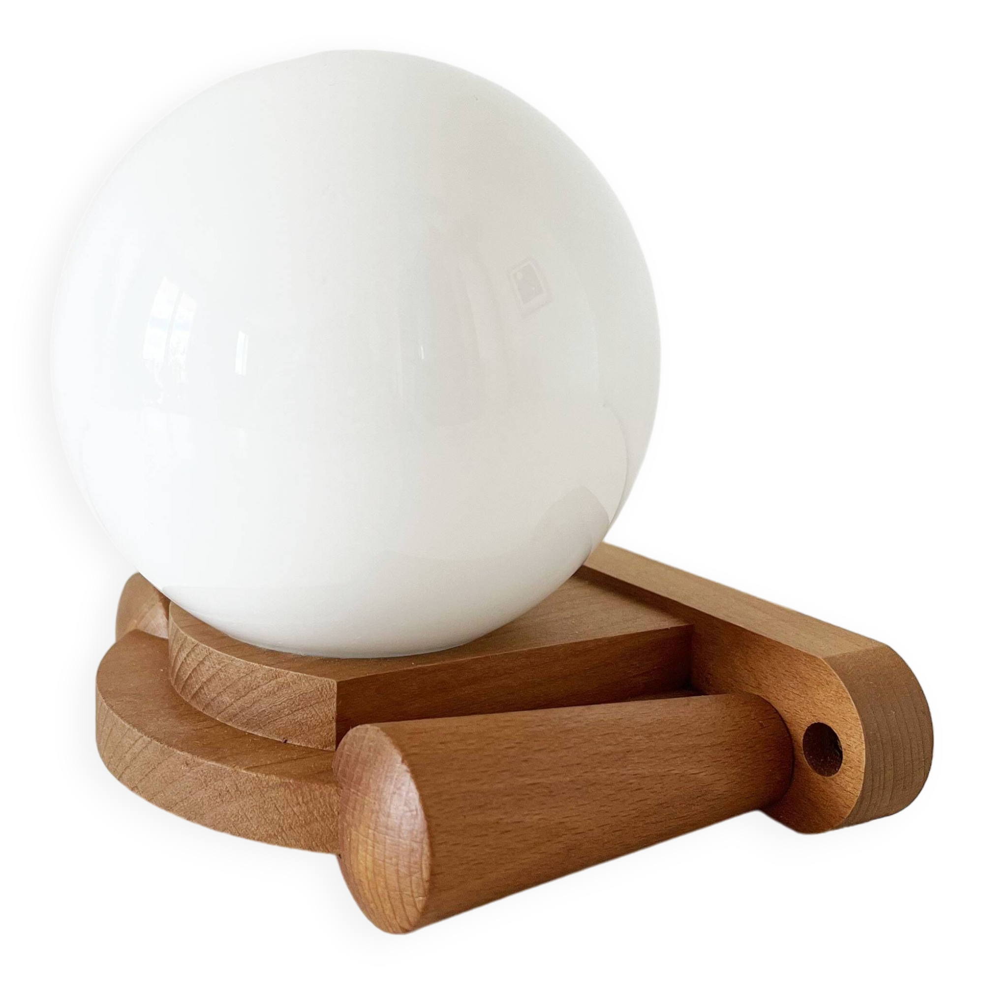 Tissot wall lamp in wood and opaline globe 1960