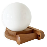 Tissot wall lamp in wood and opaline globe 1960