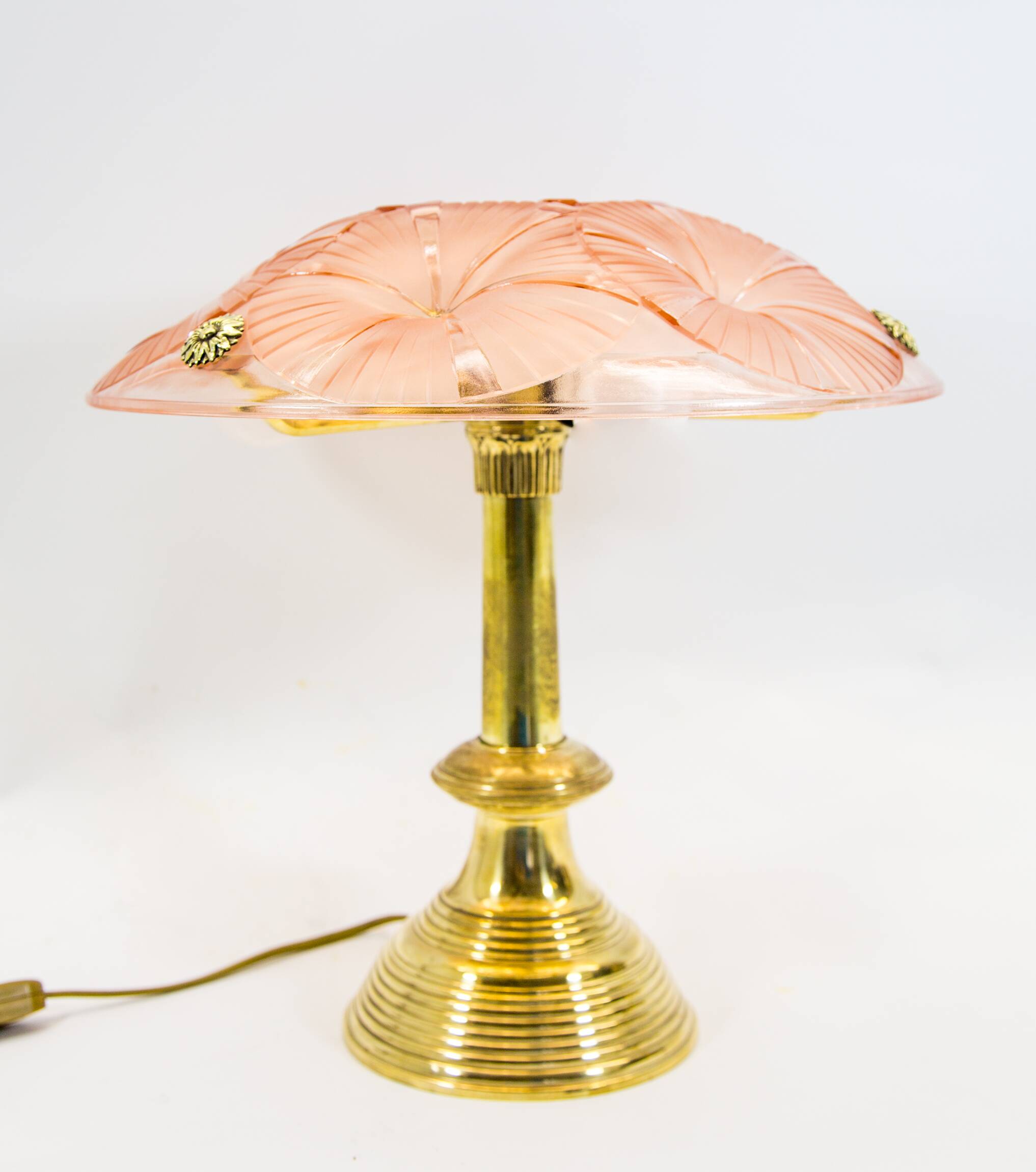 Lampe de table Dégué | Art Déco | Base en laiton lourd | millésime des années 1930