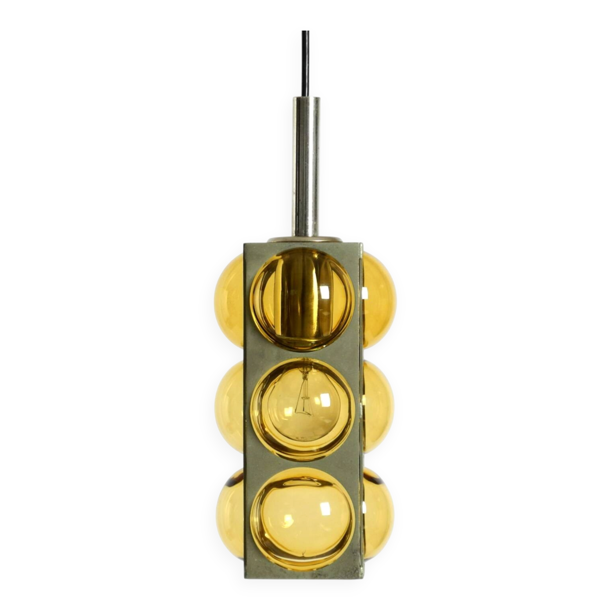 1960s Space Age pendant lamp by Temde made of glass and nickel-plated metal