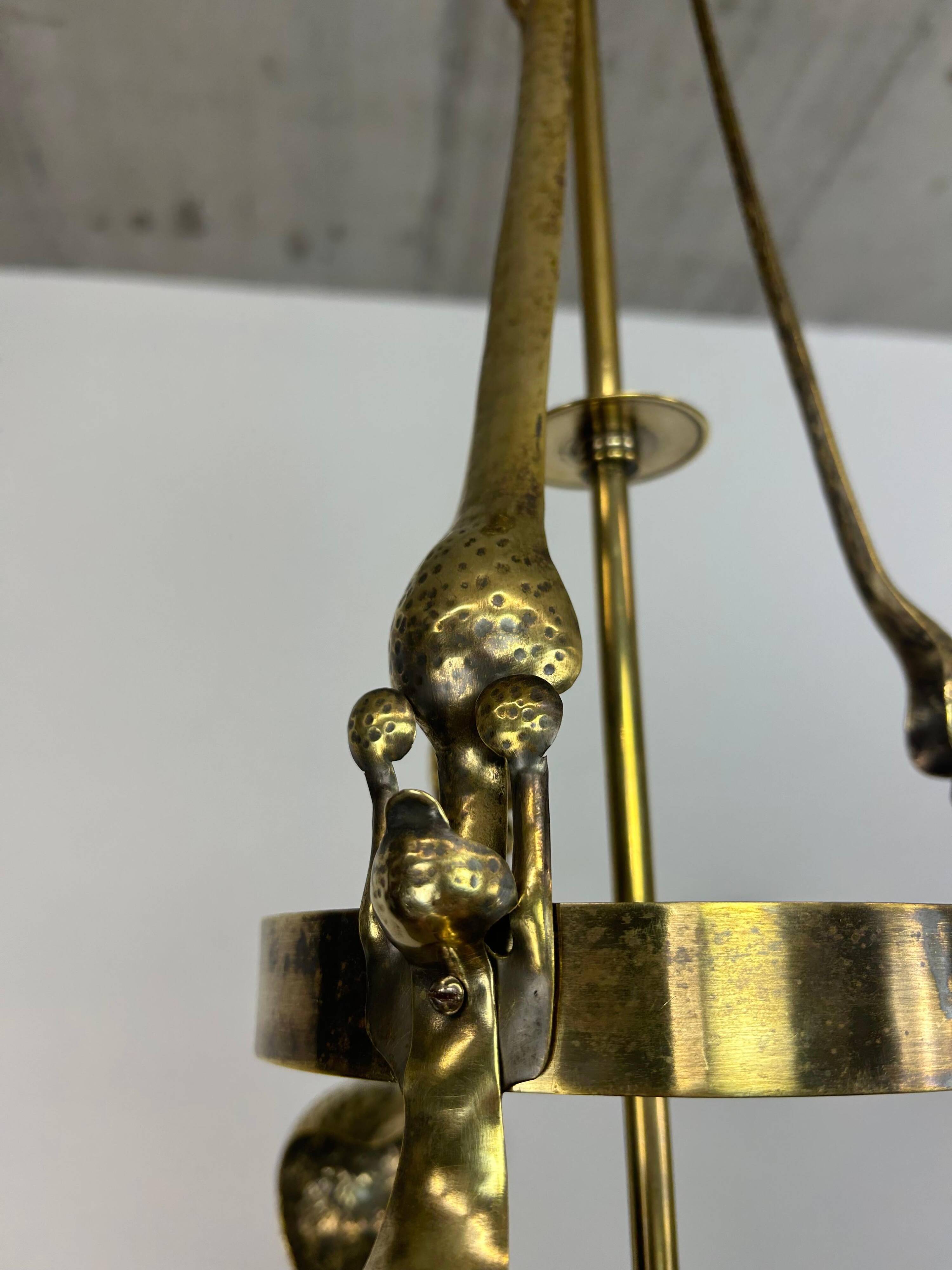 Brass Jugendstil chandelier by Koloman Moser