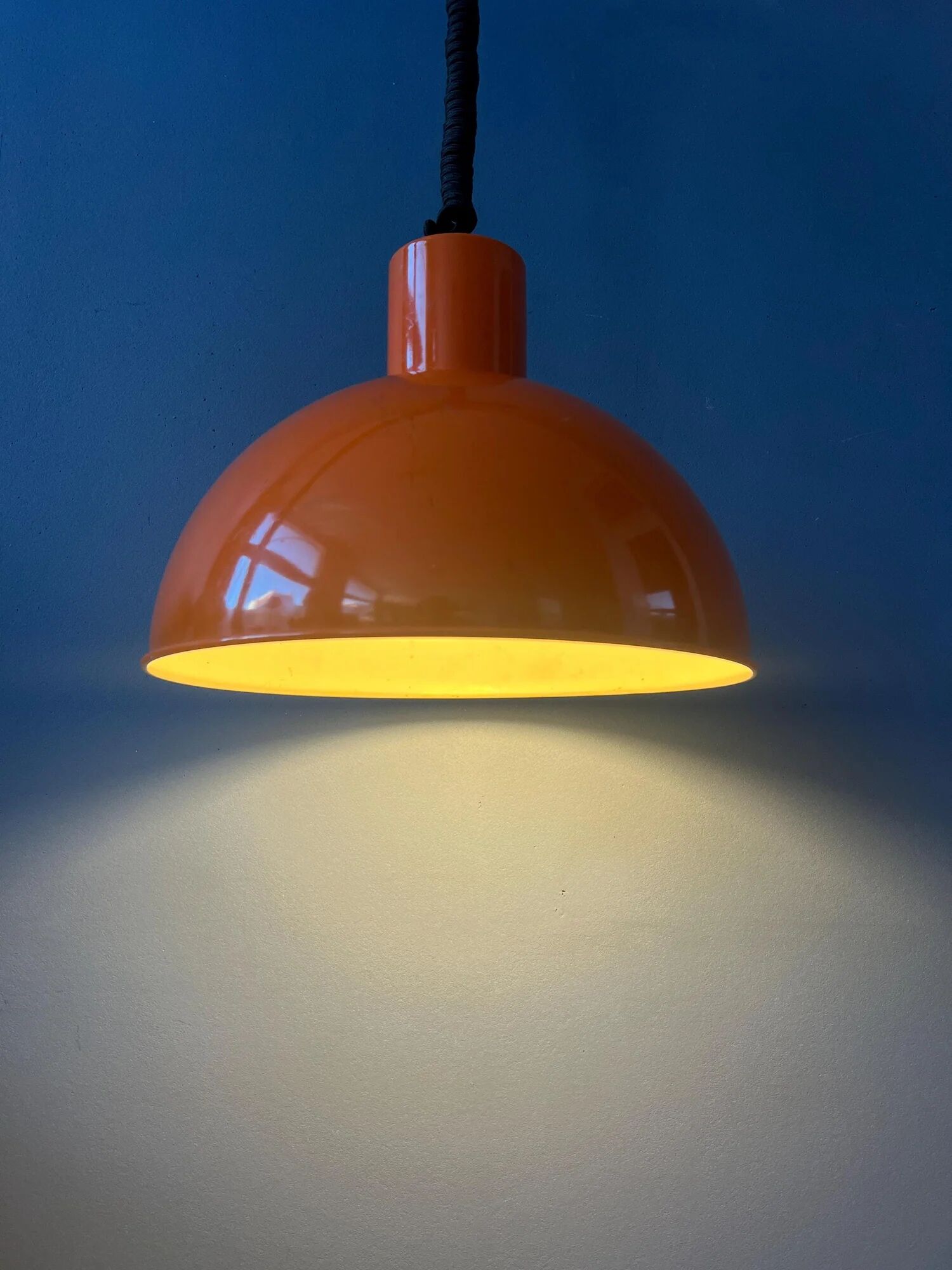 Orange Fog & Morup enamel pendant lamp by Joe Hammerborg
