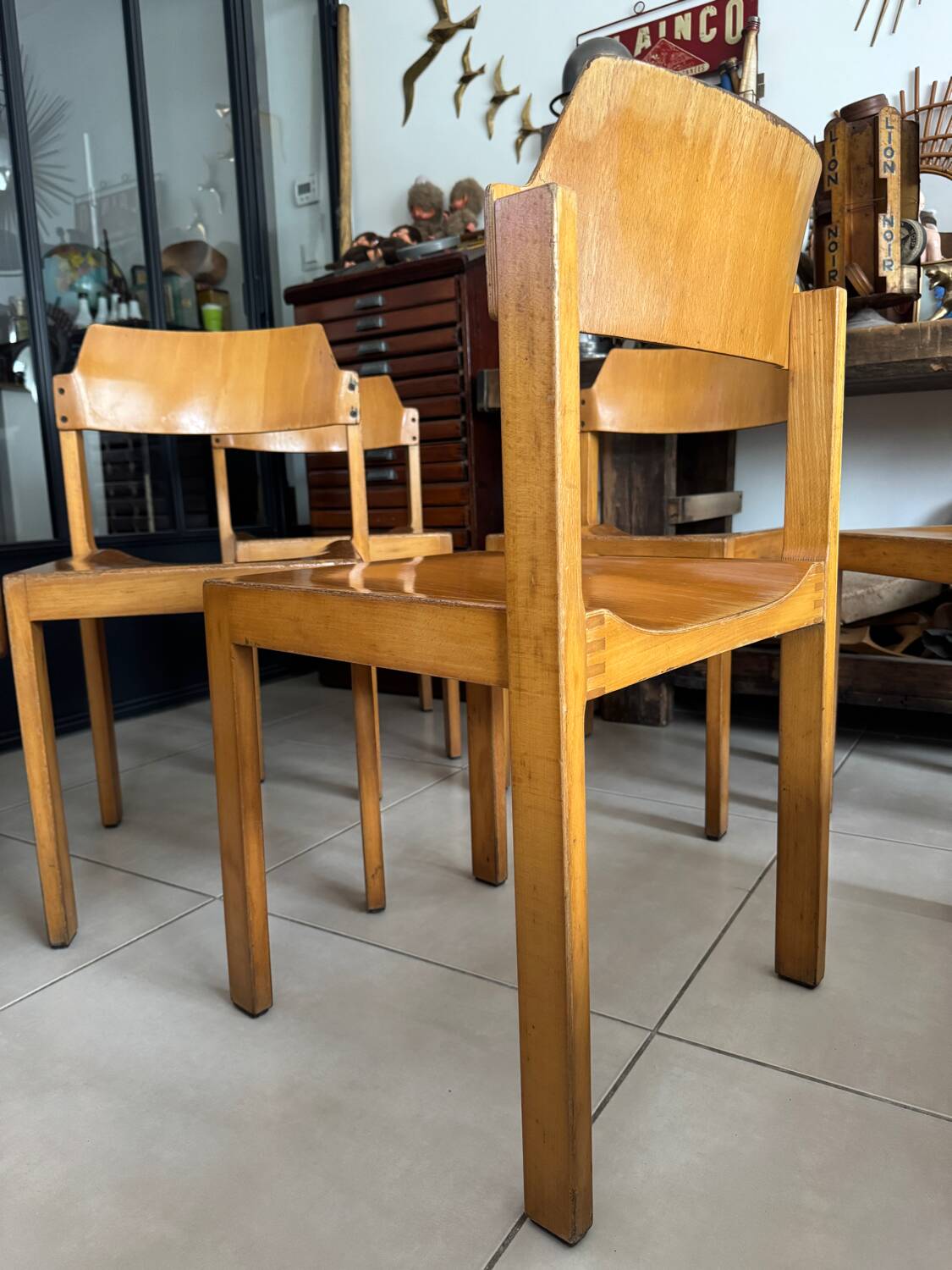 5 vintage stackable chairs — Rainer Schell Schlapp Möbel 1960s