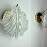 Paire d'appliques Feuille par Murano Mazzega en verre givré Italie 1970