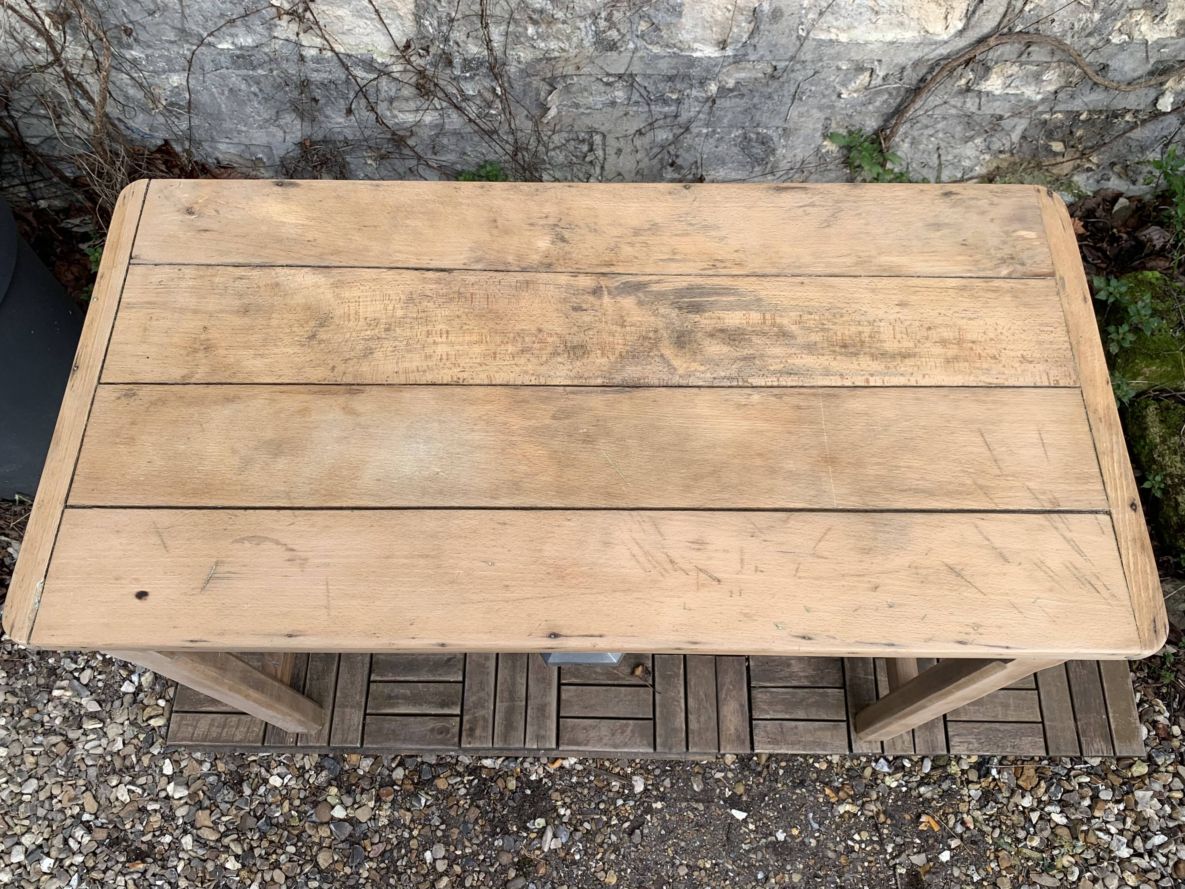 Art Deco farmhouse table in raw wood
