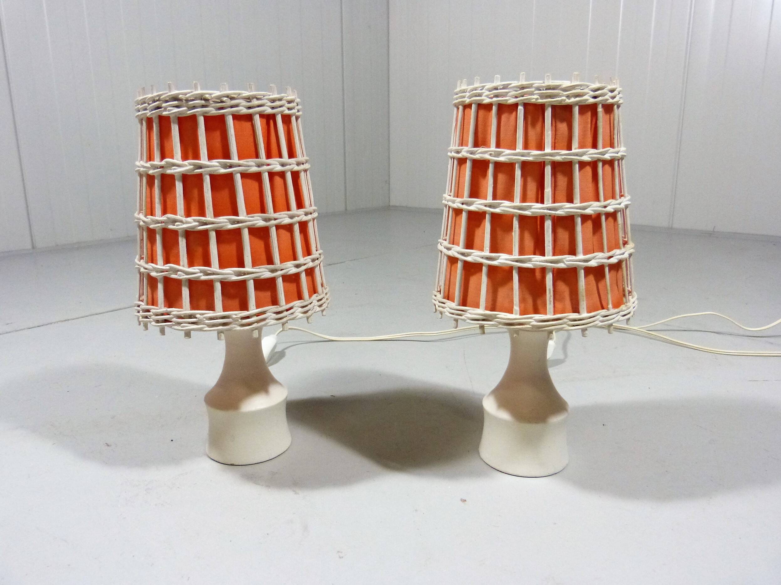 Lampes de chevet ou de table blanches et orange, années 1960