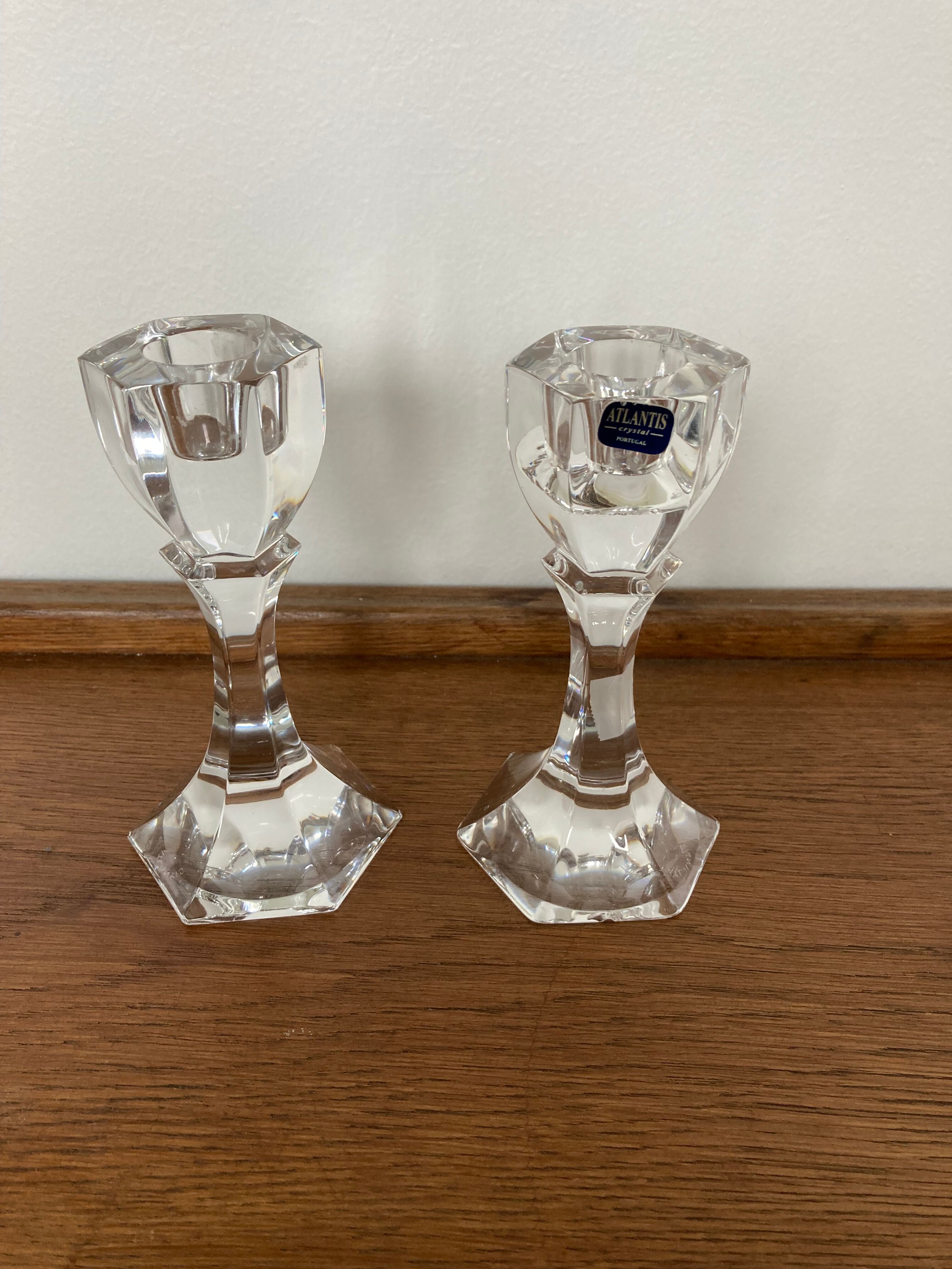 Pair of crystal candle holders