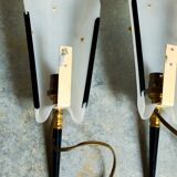 Pair of vintage plexi and bakelite 50s wall lamps