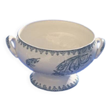 Base de soupière, Saladier ancien,  Terre de fer a motif d’iris bleus, 19eme siècle, collector