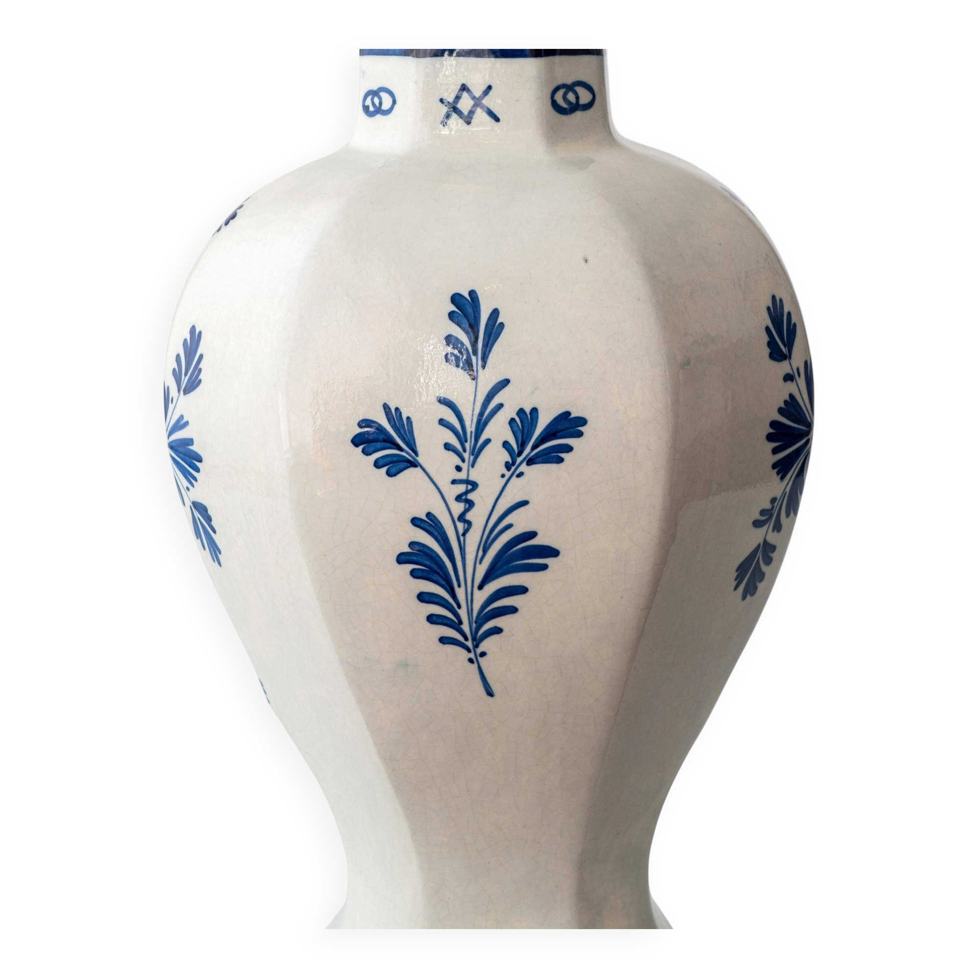 Pair of Royal Delft blue and white ceramic table lamps, 1905, with new pleated silk shades.