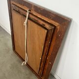 Old mirror in oak and gilded wood early 20th century beveled glass