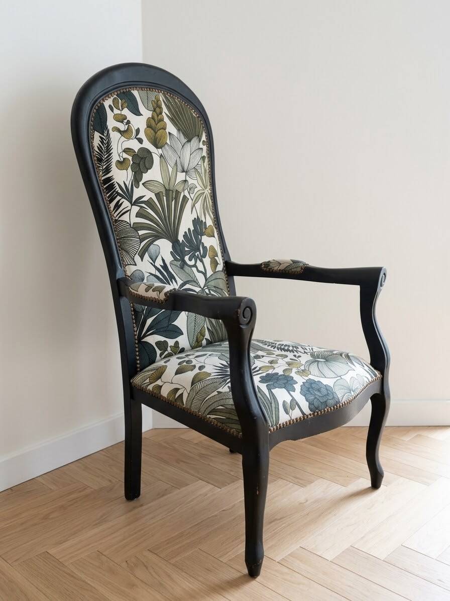 Vintage Napoleon style armchair in plant fabric
