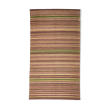 Vintage rug carpet 8.4x4.6 feet 255x142 cm area turkish kilim stripe green purple red rug myk-878