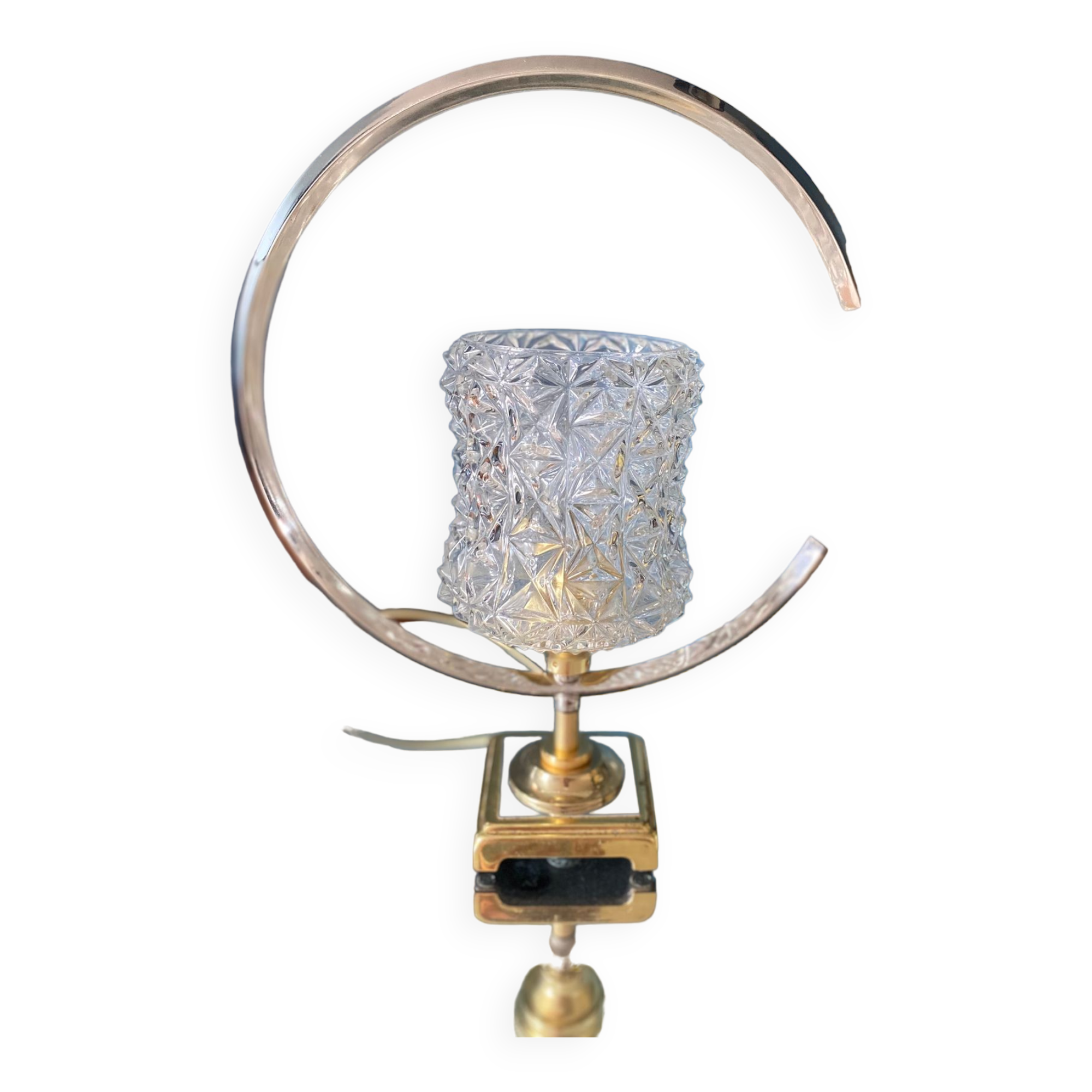 Table lamp glass globe brass and chrome
