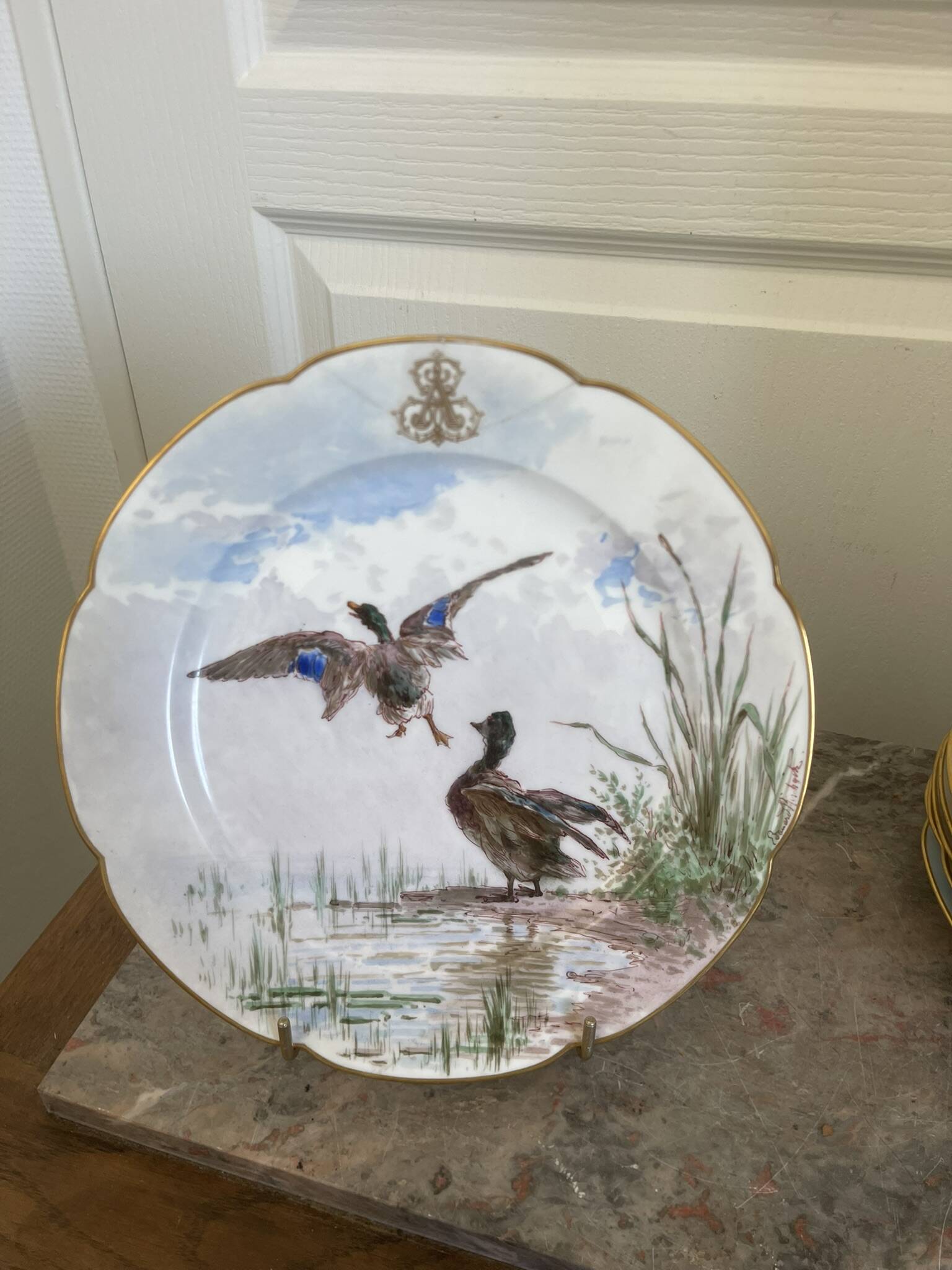 Antique 6x Sèvres Porcelain Plates Lahore & Basket 19th Century Hunting