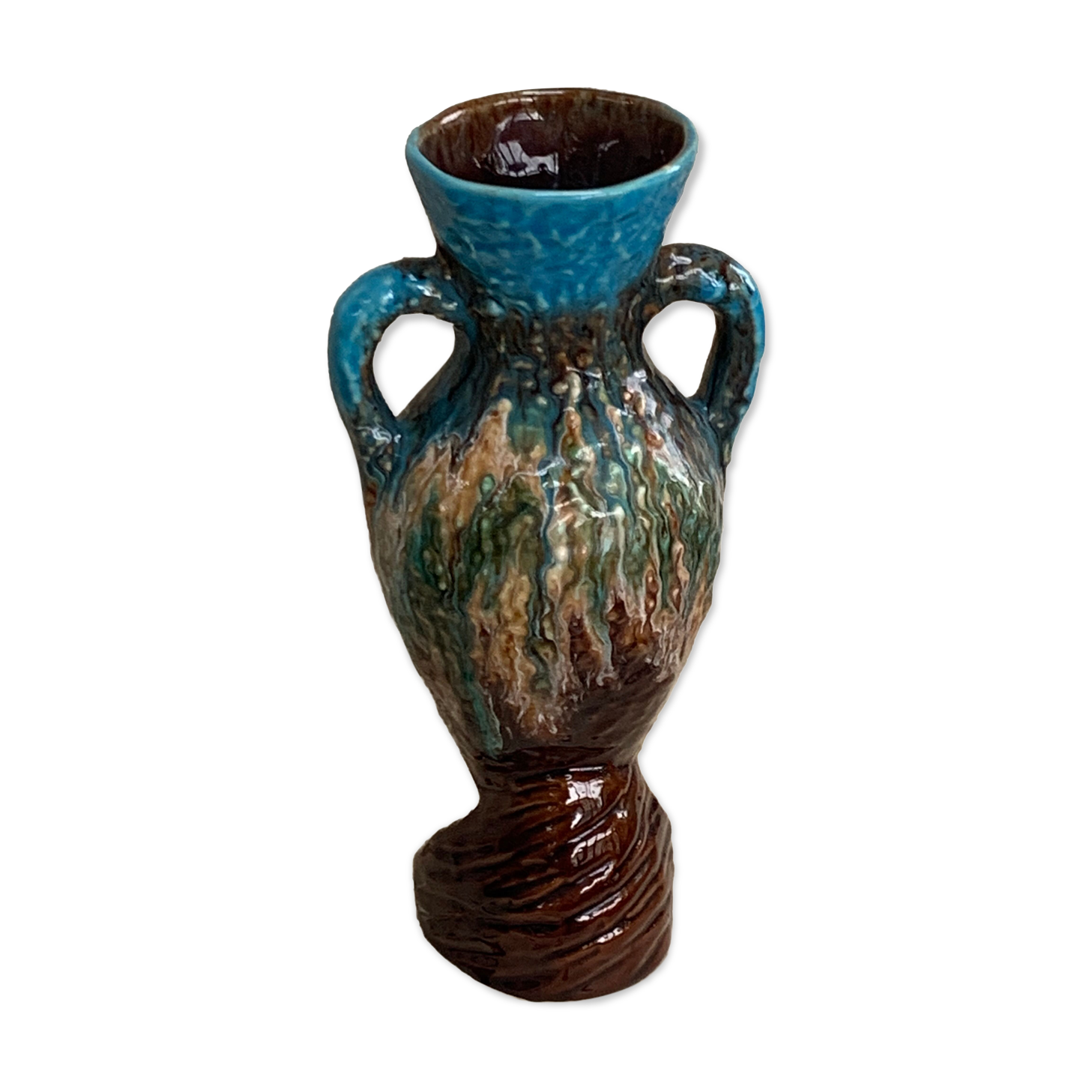 Amphora vase in slurry, glazed ceramic style vallauris vintage