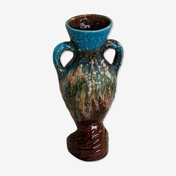 Vase amphore en barbotine, céramique émaillée de style vallauris vintage