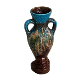 Vase amphore en barbotine, céramique émaillée de style vallauris vintage