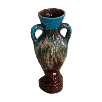 Vase amphore en barbotine, céramique émaillée de style vallauris vintage