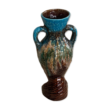 Amphora vase in slurry, glazed ceramic style vallauris vintage