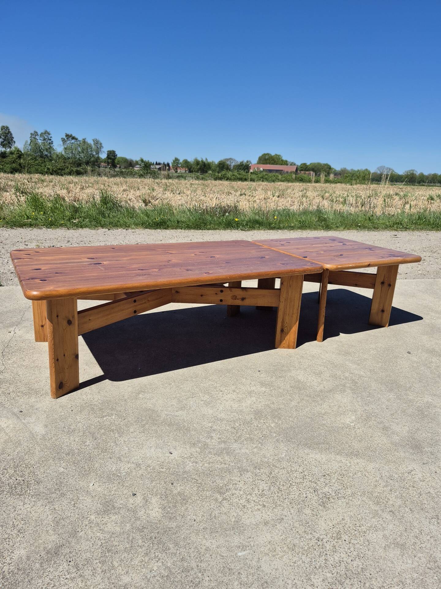 Vintage set pine coffee table and corner table