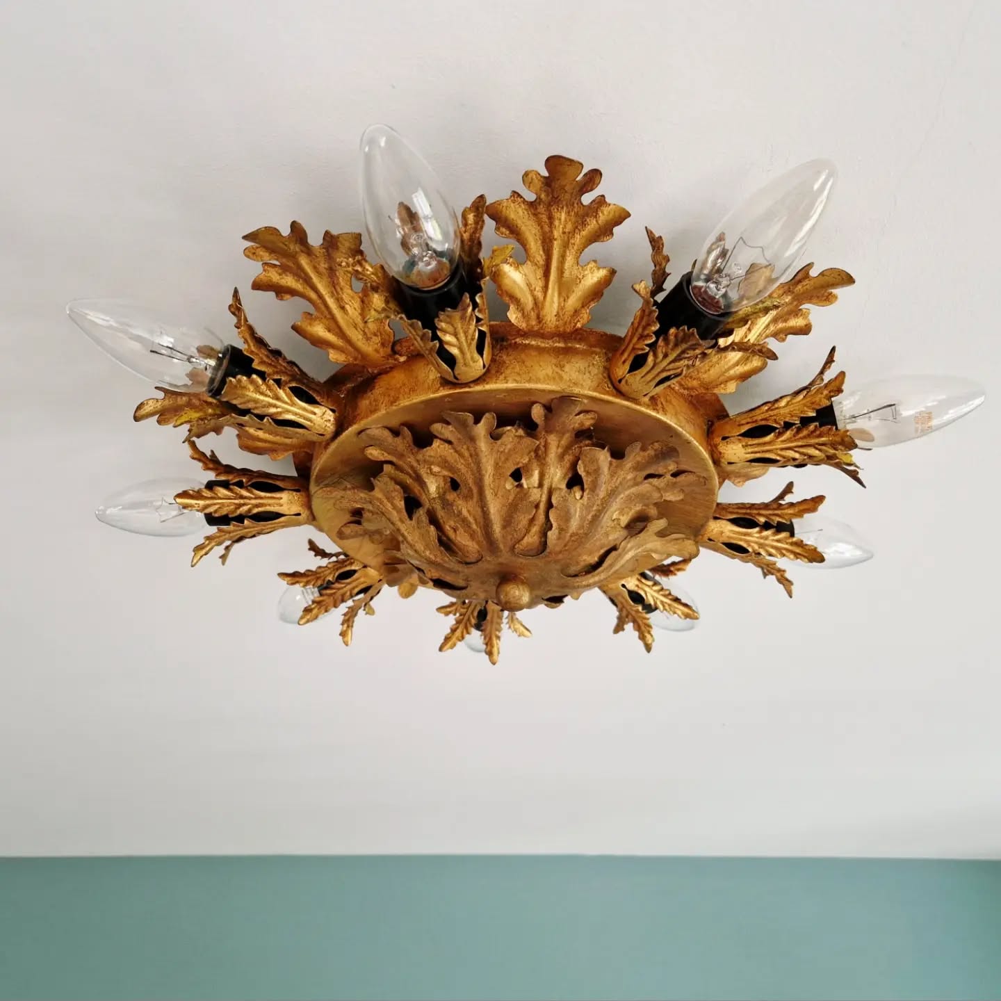 Floral ceiling light in gilded metal, Banci Firenze, Italy, 1970.
