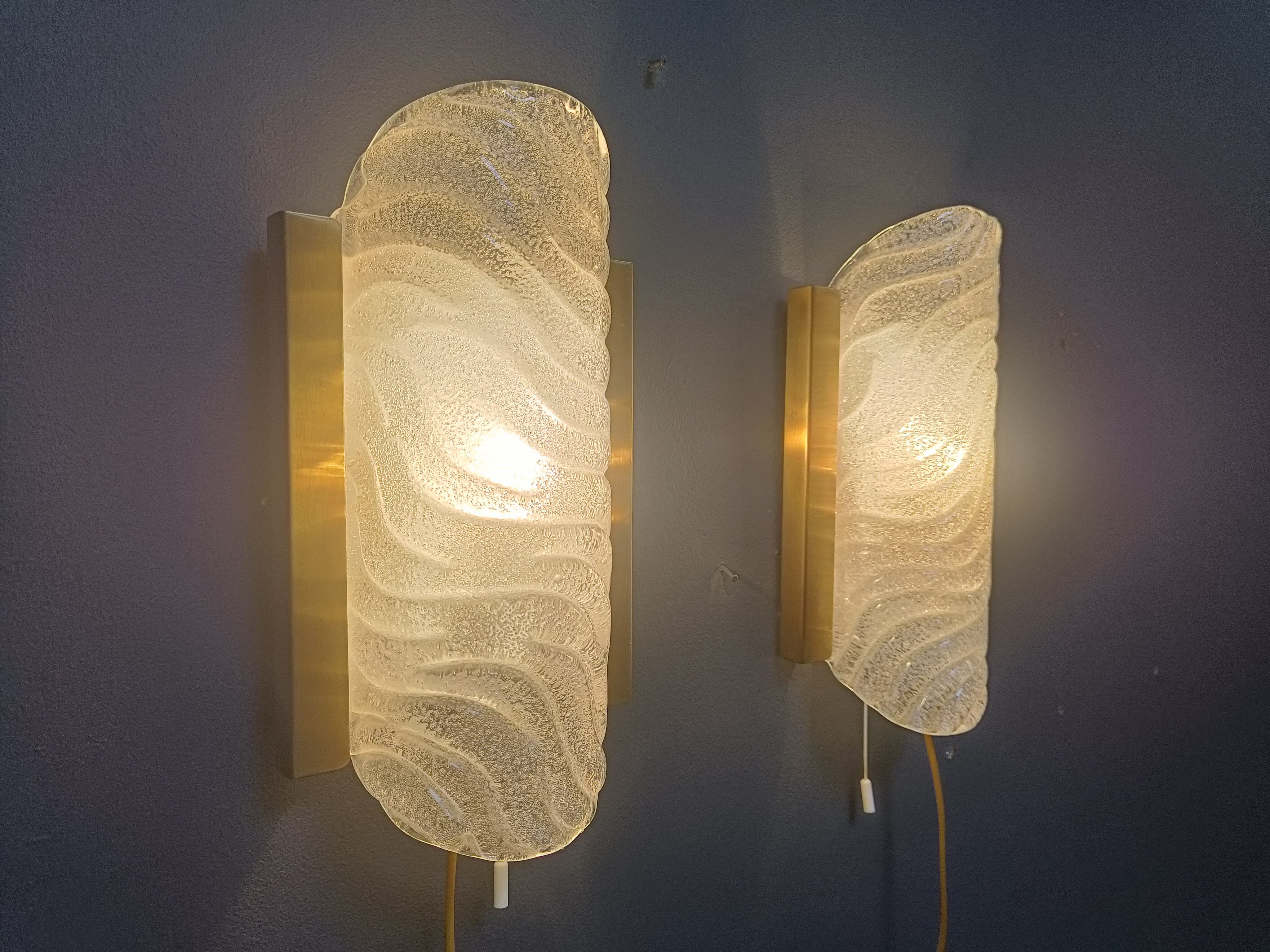 Pair of brass and glass wall lights by Fischer Leuchten, 1960s