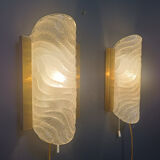 Pair of brass and glass wall lights by Fischer Leuchten, 1960s
