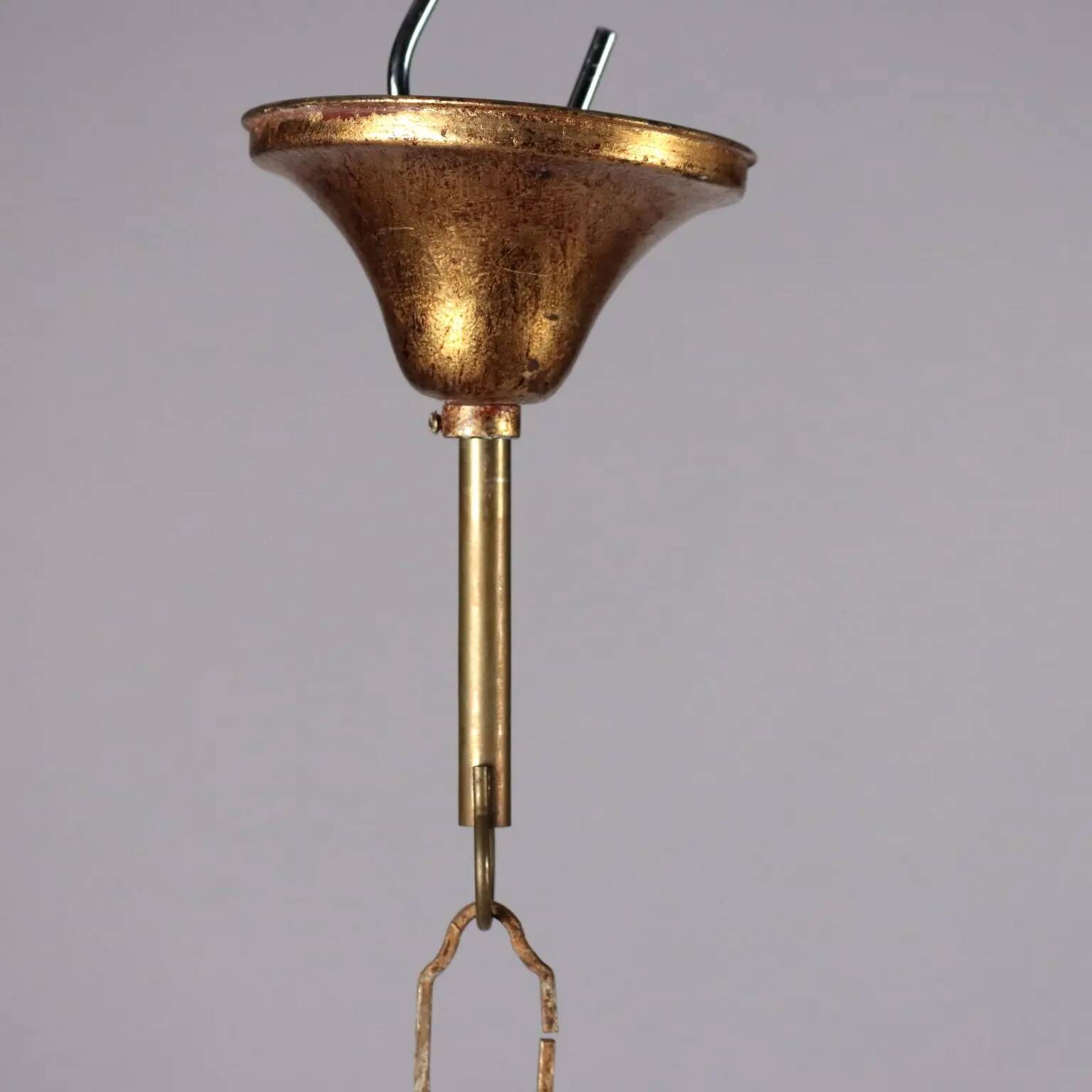 Lustre ancien 6 lumières en métal et verre, Italie, XXe siècle