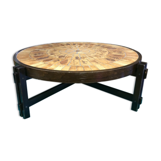 Vintage round coffee table by Roger Capron model Herbier 70s
