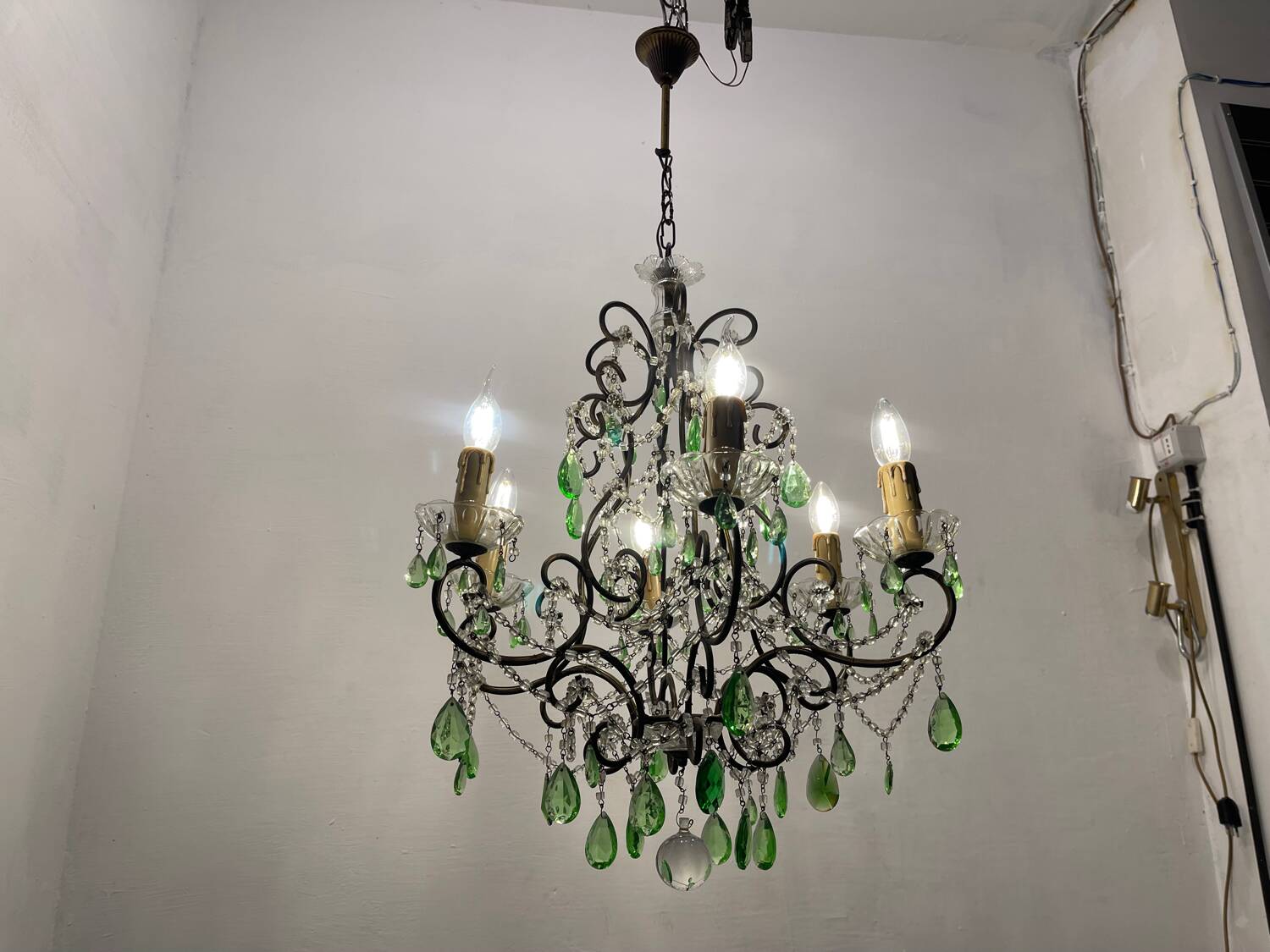 Green Macaroni Crystal Chandelier 1950’s