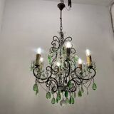 Lustre en cristal macaroni vert, années 1950