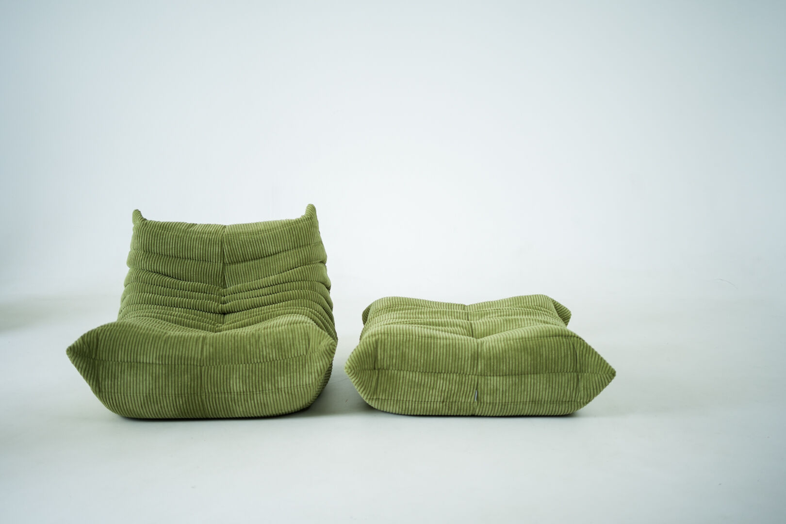 Togo Armchair and Pouf in Fresh green Corduroy