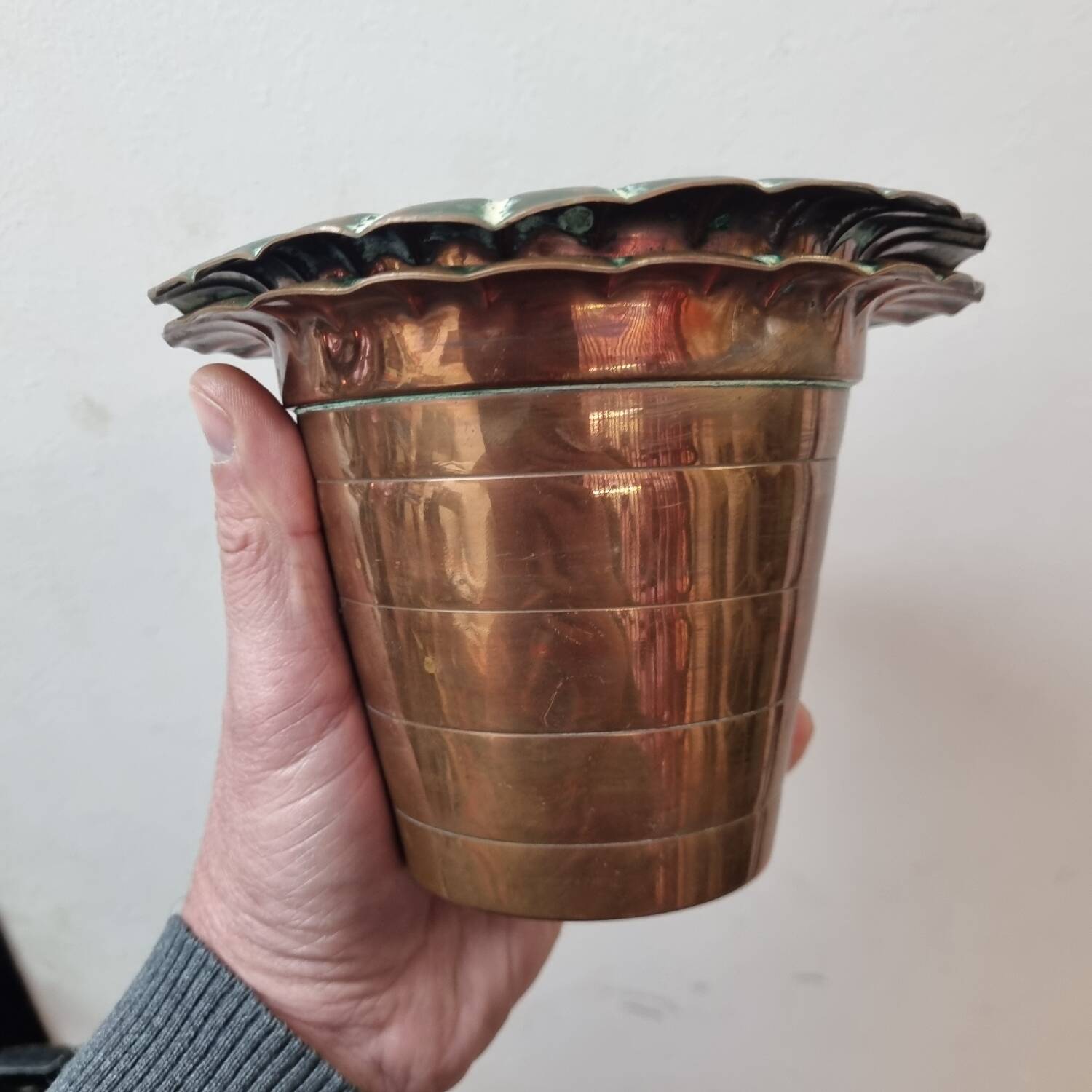 2 copper pot covers, 1960