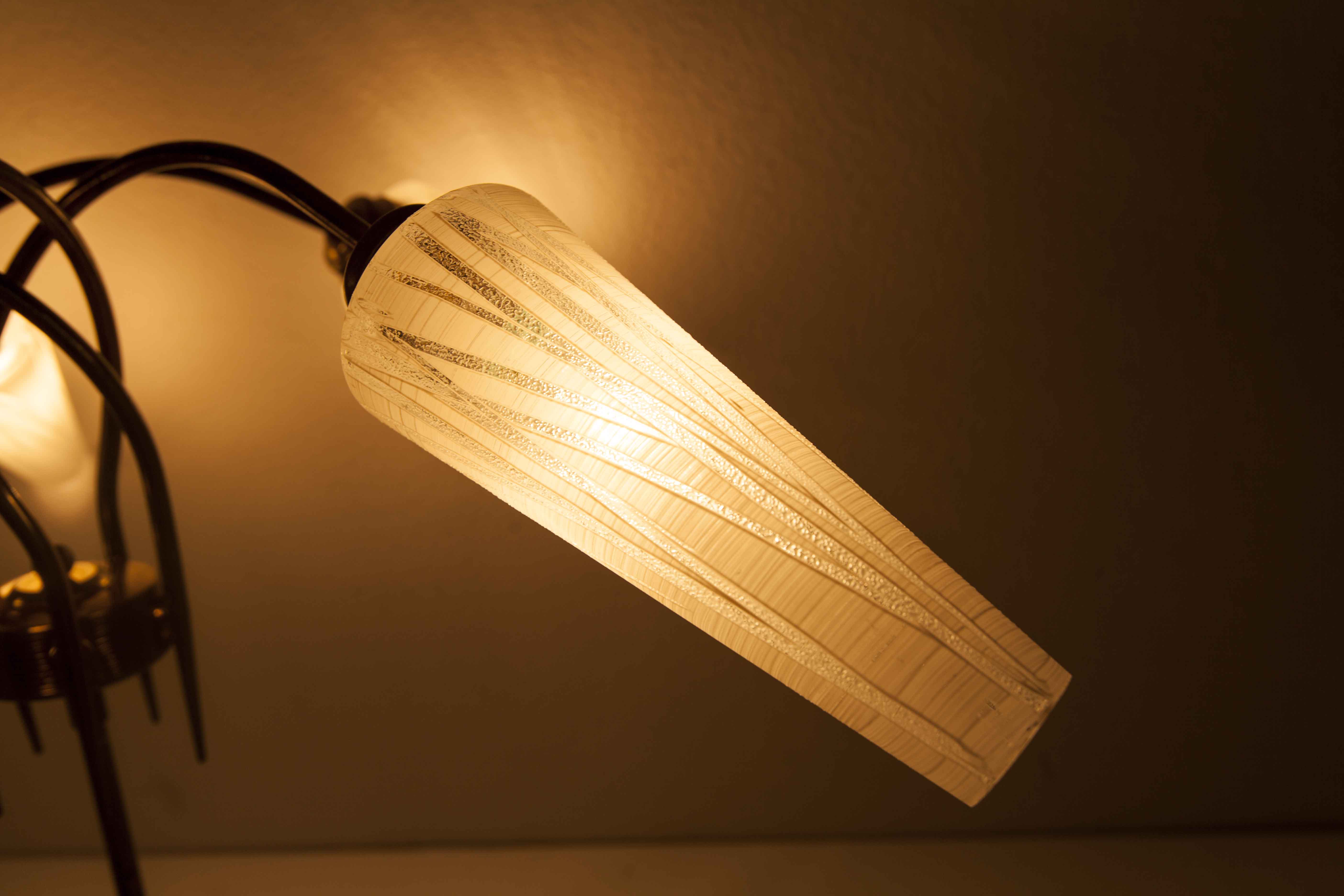 5-branched opaline brass chandelier 60's