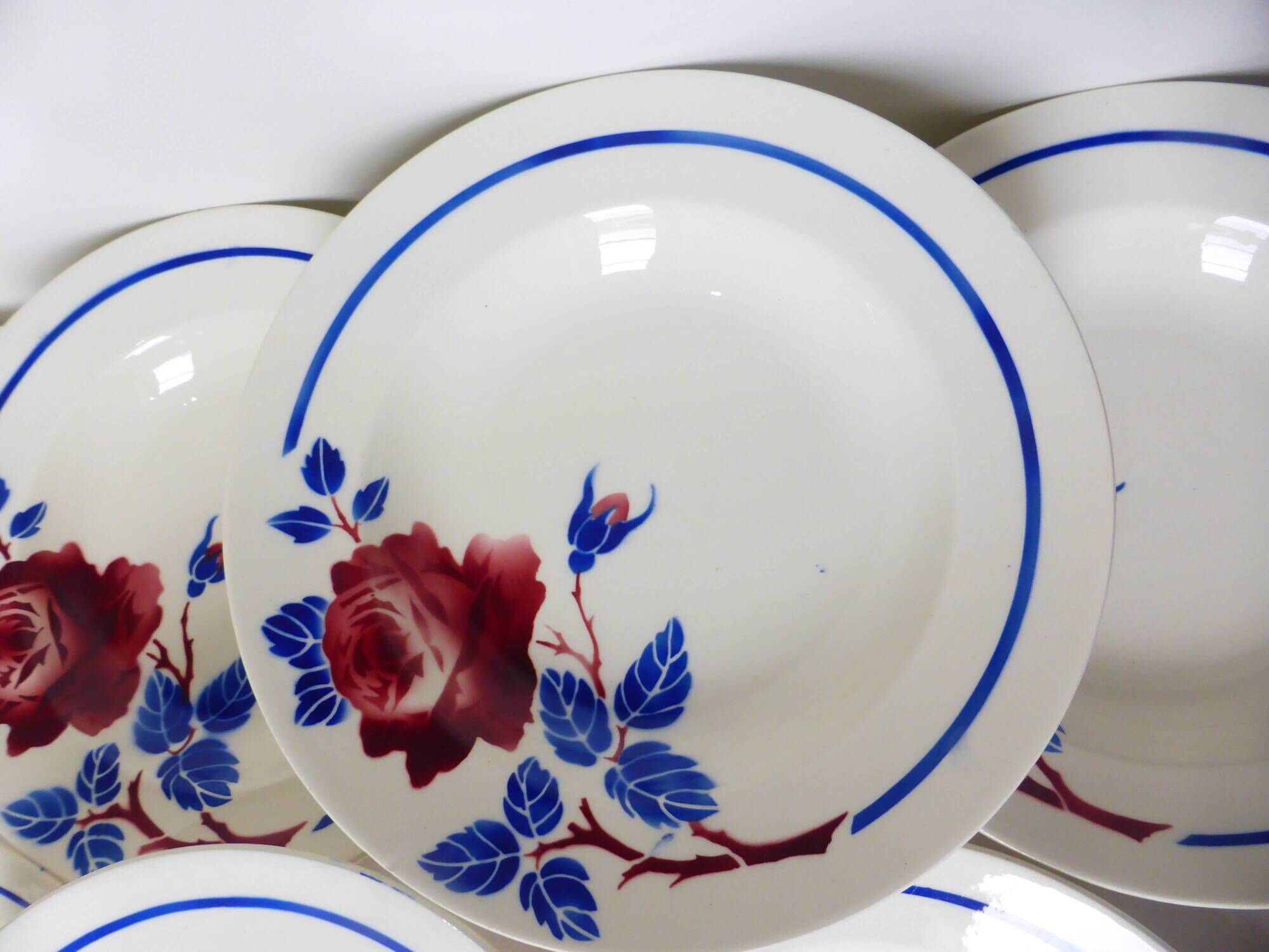 6 vintage K&G Luneville soup plates, Chantal model 221004