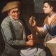 Antique Lombard painting from the 17th century, interior scene