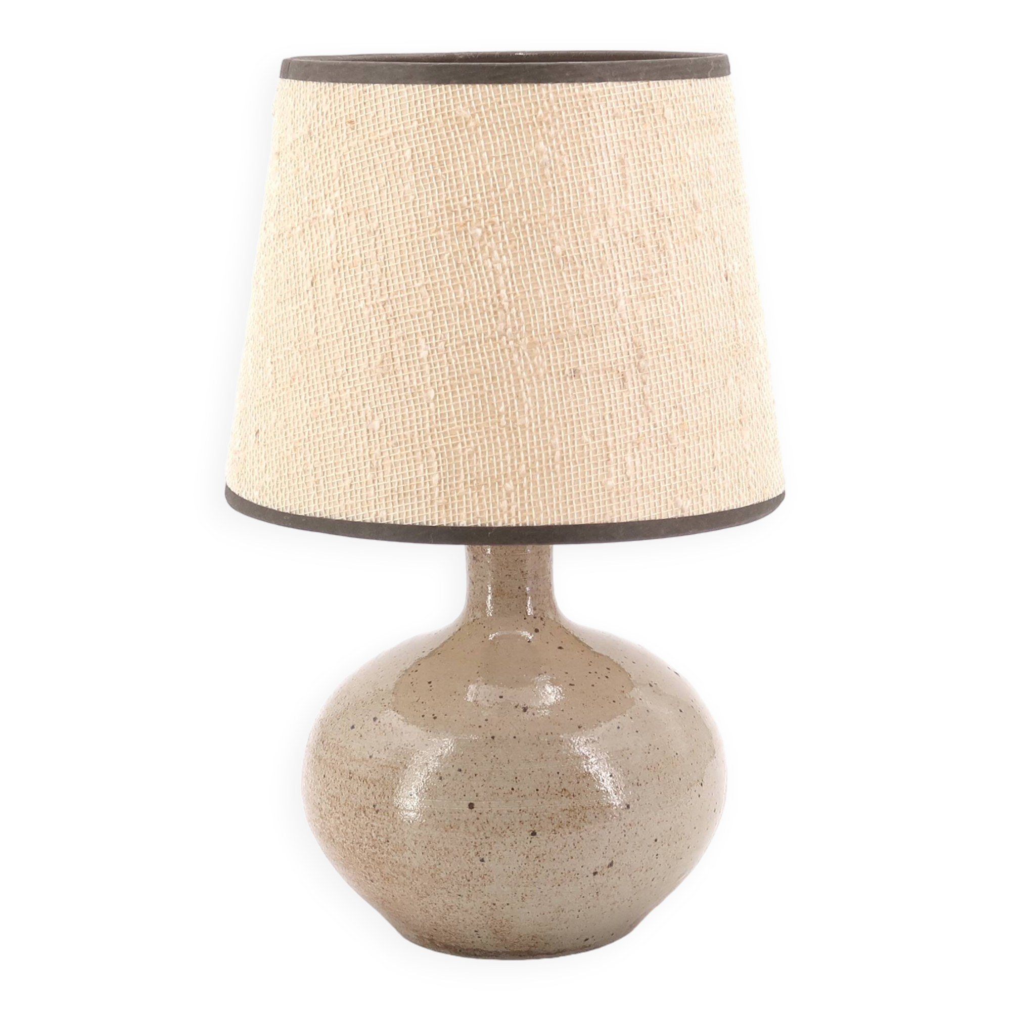 Beige ceramic lamp, beige lampshade, 70s
