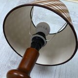 Wooden foot lamp brown tartan lampshade, cottage style