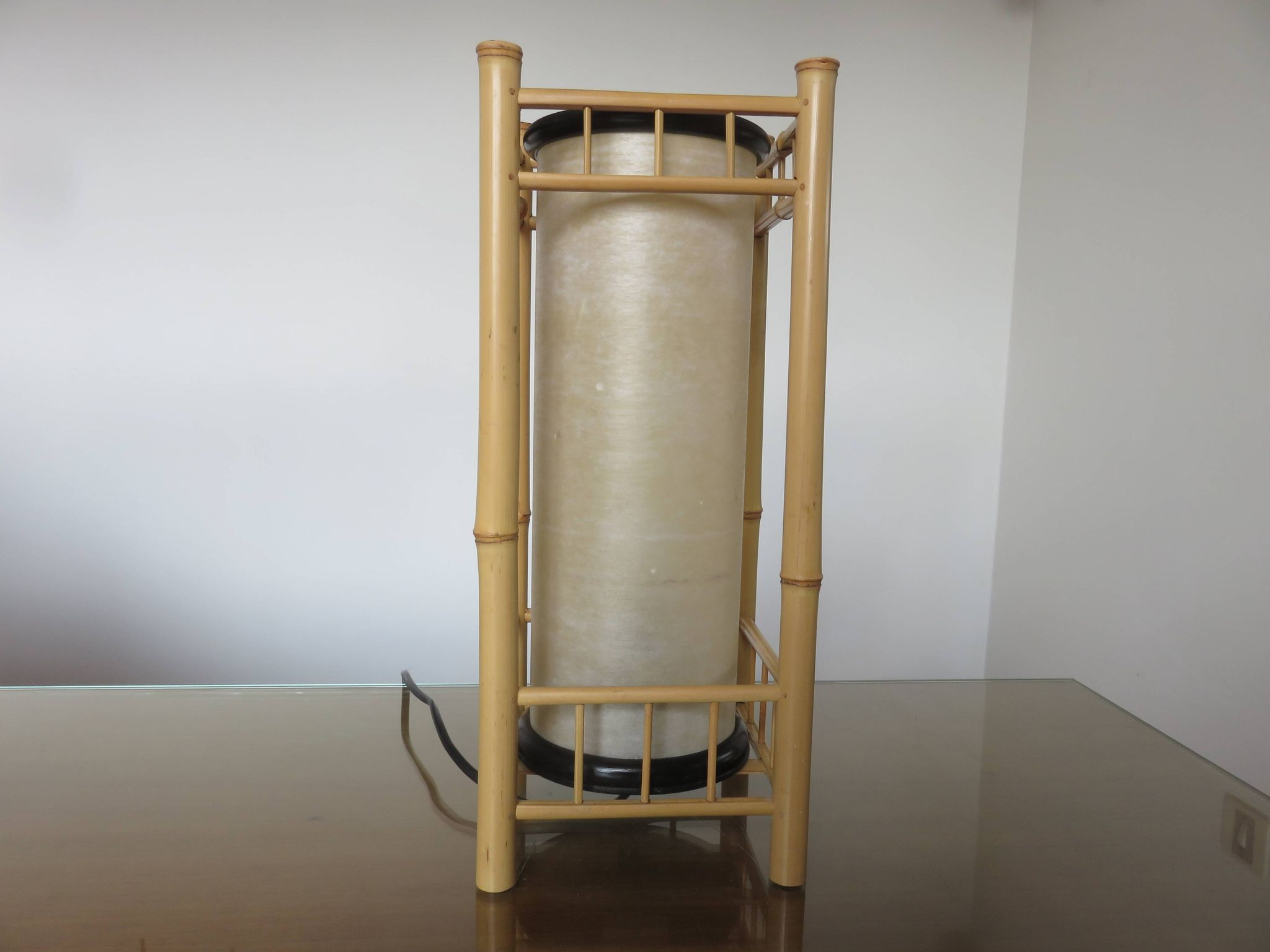 Large bamboo lamp with a tubular shade from the 70s and 80s.