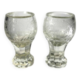 Pair of stemmed glasses in thick crystal, Bohemian, circa 1900