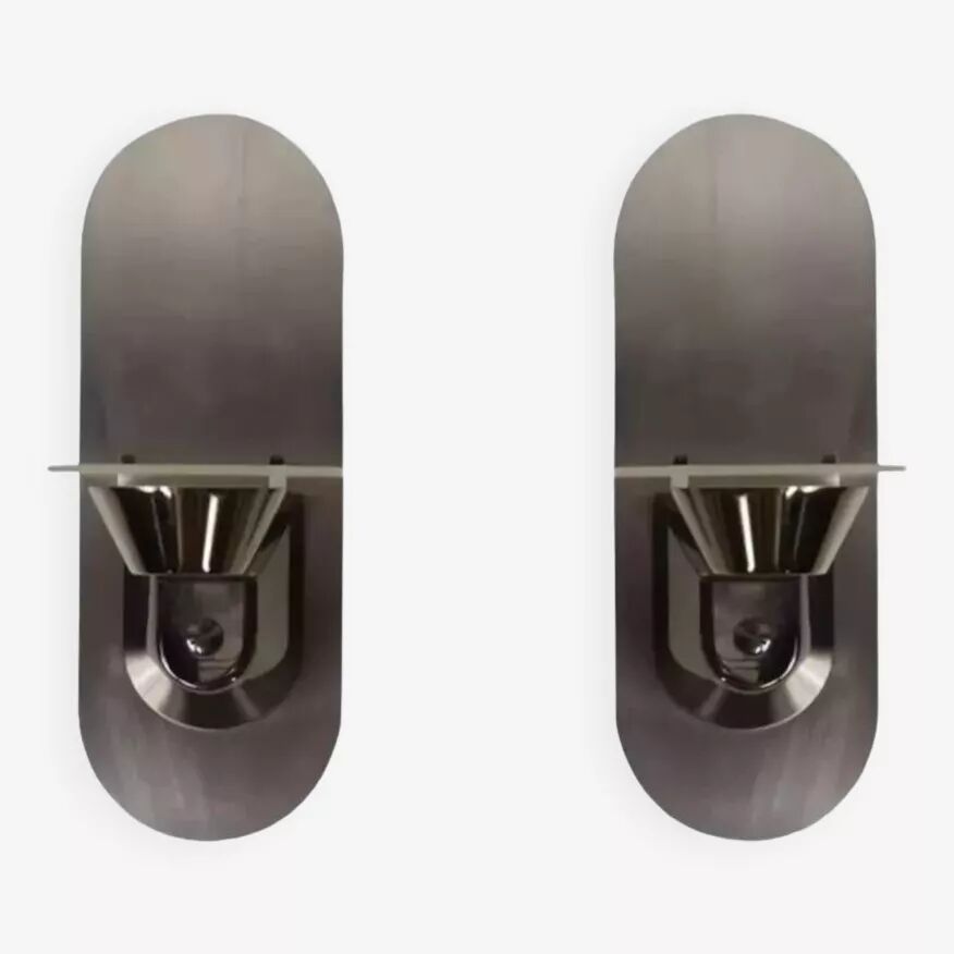 Pair of stainless steel and glass wall lights