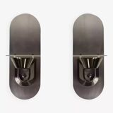 Pair of stainless steel and glass wall lights