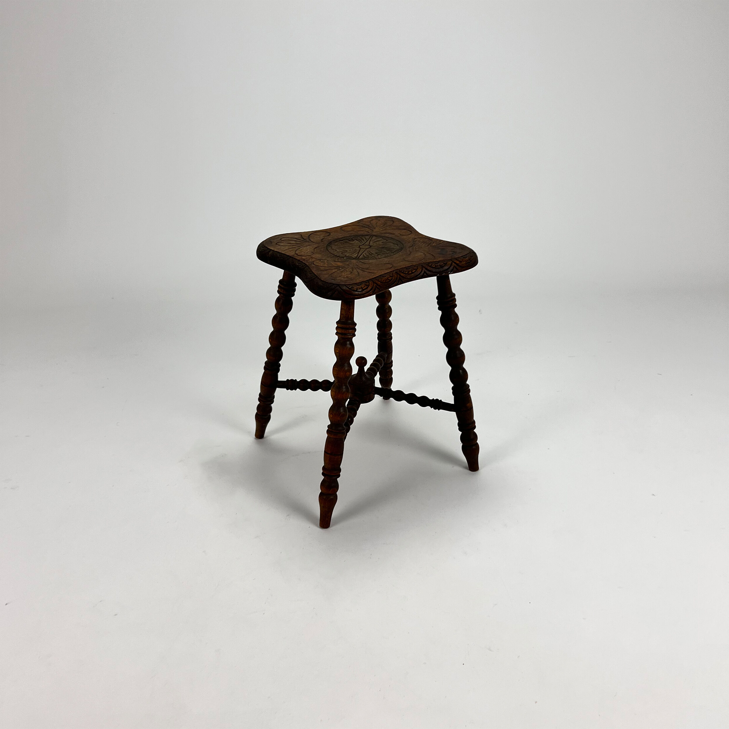 Antique oak bubble leg plantstand, 1920s