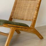 Wicker and corduroy armchair