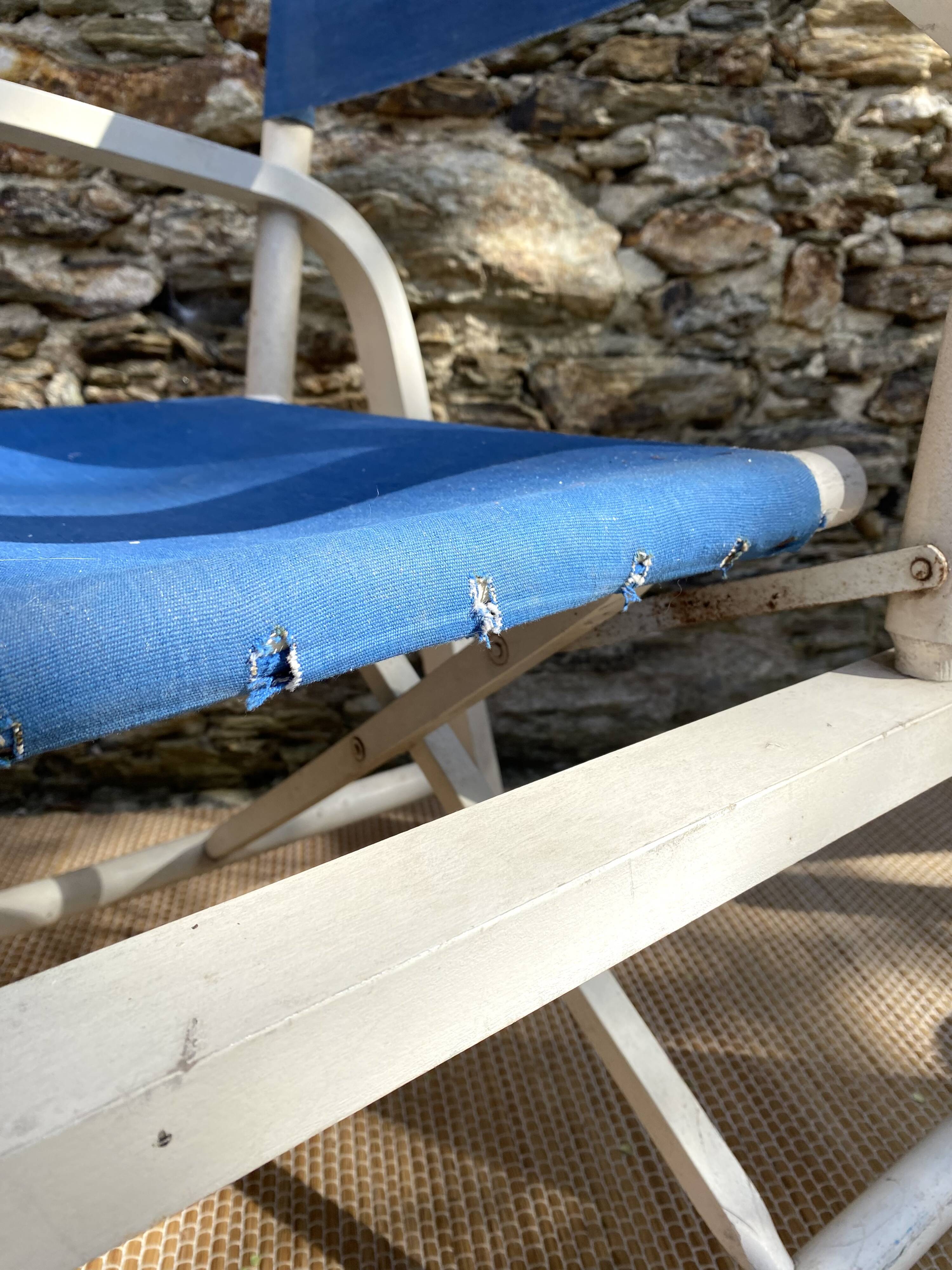 Folding canvas armchair by the sea La Baule 1960s
