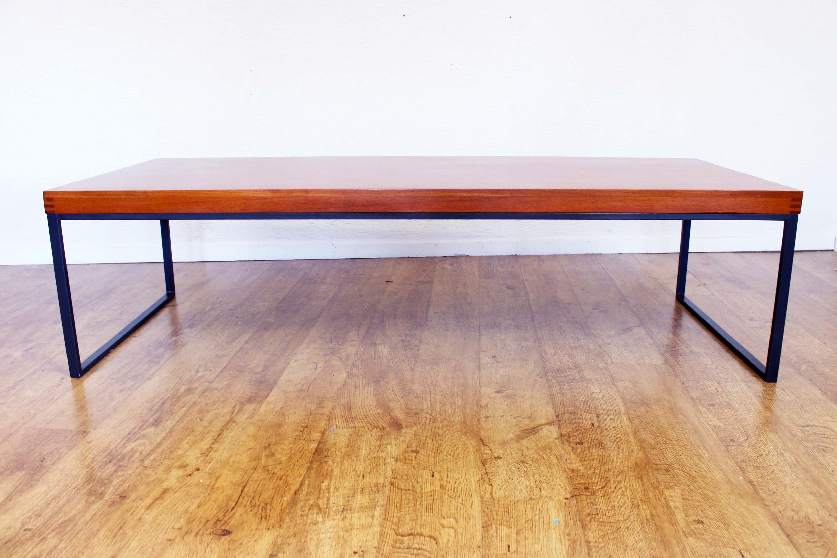 Large teak and metal coffee table
