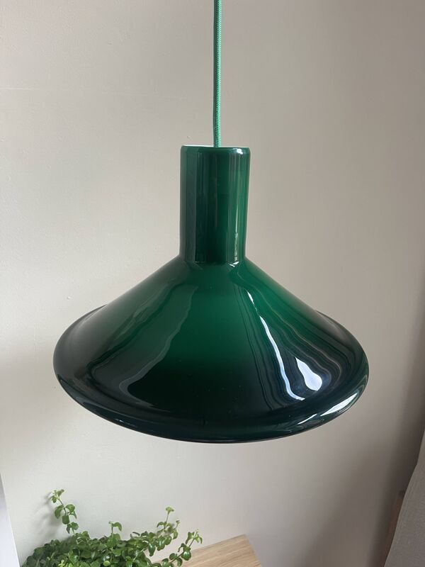 Suspension vintage Holmegaard P&T - Michael Bang - Lampe design danoise en verre